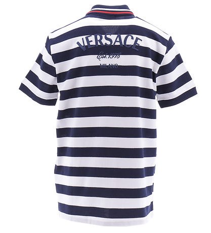 Versace Polo - Navy/White Striped w. Text