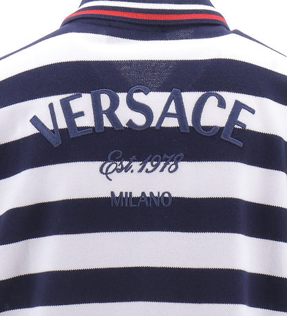 Versace Polo - Navy/White Striped w. Text