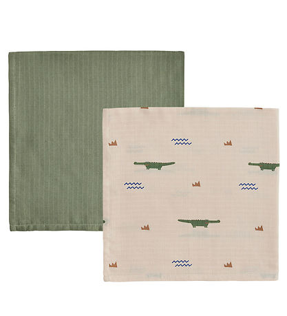 OYOY Hydrofiele Doek - 70x70 cm - Krokodil - 2-pack - Beige/Oliv