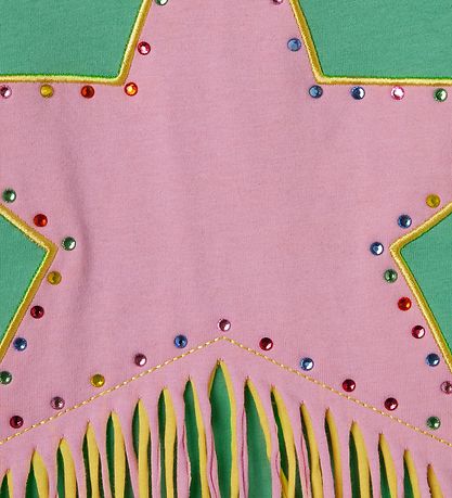 Stella McCartney Kids T-shirt - Green/Pink w. Rhinestone/Fringes