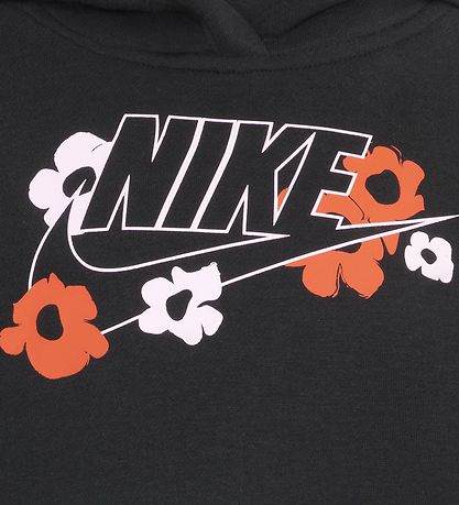 Nike Hoodie - Cropped - Black w. Flowers