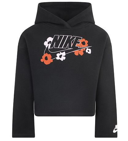 Nike Hoodie - Cropped - Black w. Flowers