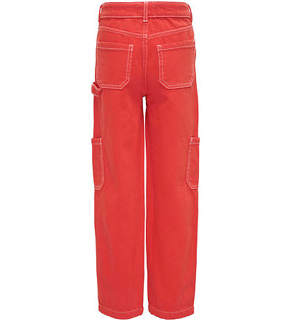 Kids Only Trousers - KogWillje - Flame Scarlet/White Stitches
