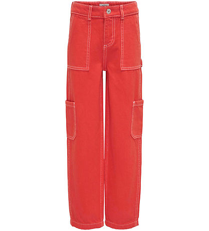 Kids Only Trousers - KogWillje - Flame Scarlet/White Stitches