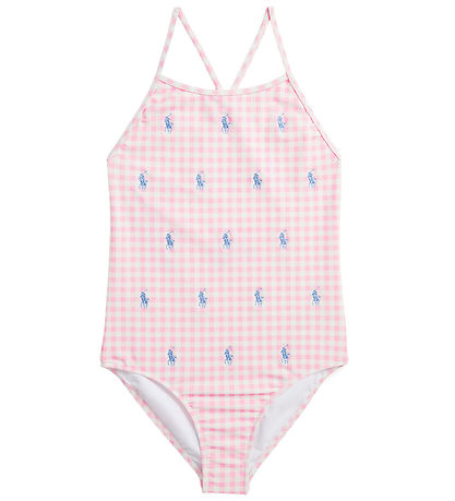 Polo Ralph Lauren Baddräkt - Rosa/Vitrutig m. Logotyper