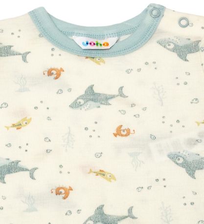 Joha Summer Romper - Wool - Off White/Dusty Blue w. Fish