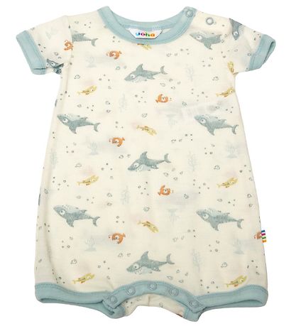 Joha Summer Romper - Wool - Off White/Dusty Blue w. Fish