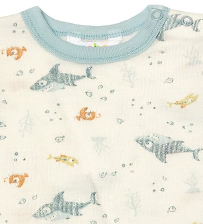Joha Bodysuit s/s - Wool - Off White/Dusty Blue w. Fish Joha Bodysuit s/s - Wool - Off White/Dusty Blue w. Fish