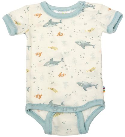 Joha Bodysuit s/s - Wool - Off White/Dusty Blue w. Fish Joha Bodysuit s/s - Wool - Off White/Dusty Blue w. Fish