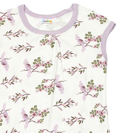 Joha Nightdress - Bamboo - Off White/Purple w. Parrot