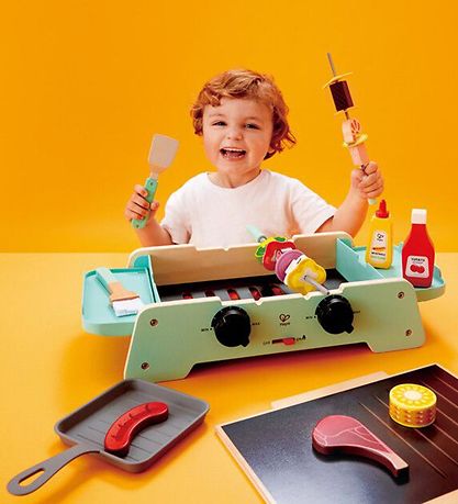 Hape Play Food w. Sound/Light - Wood - Sizzling Griddle & Grill 