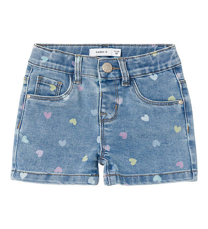 Shorts Name It - Mince - NmfSalli - Medium+ Blue Denim/Hearts Shorts Name It - Mince - NmfSalli - Medium+ Blue Denim/Hearts