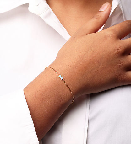 Design Letters Bracelet - 20 cm - Bow Tie - Gold/Light Blue