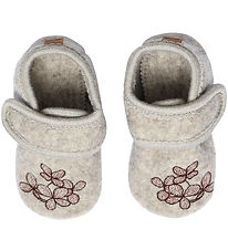 Melton Tøfler - Ull - Beige Melange m. Hortensia