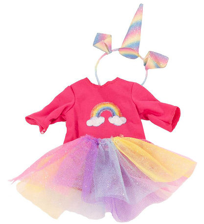 Götz Poppenkleding - Jurk/Haarband - 30-33cm - Rainbow Unicorn
