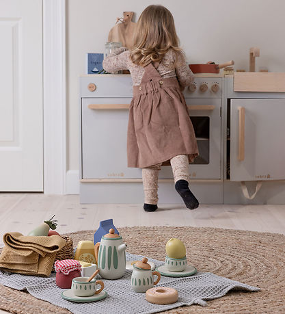 Sebra Play Tea-Set - Wood - Classic+ White/Sage