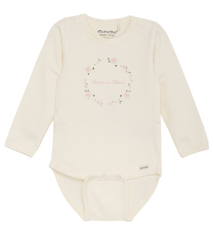 Minymo Bodysuit L/æ - Eggnog w. Floral Wreath