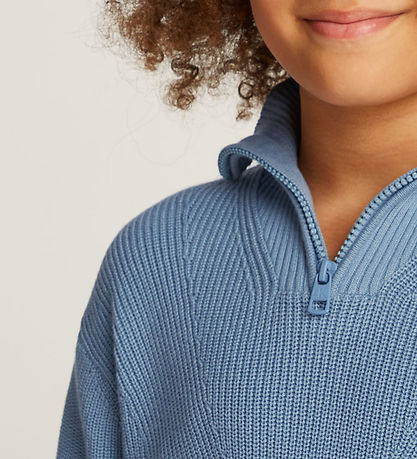 Calvin Klein Blouse - Knitted - Rib - Half-Zip Mono - Faded Deni