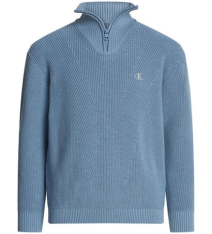 Calvin Klein Blouse - Knitted - Rib - Half-Zip Mono - Faded Deni