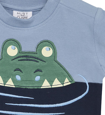 T-Shirt Hust and Claire - Arthur - Décoloré Blue av. Crocodile T-Shirt Hust and Claire - Arthur - Décoloré Blue av. Crocodile