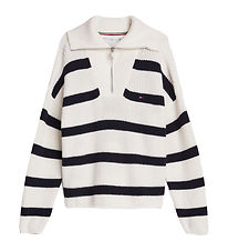 Tommy Hilfiger Genser - Strikk - Halv glidelås - Blue Stripe