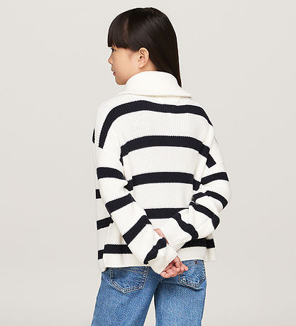 Tommy Hilfiger Blouse - Knitted - Half Zip - Blue Stripe