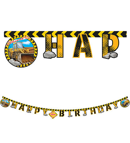 Decorata Party Happy Afmæli Banner - Construction
