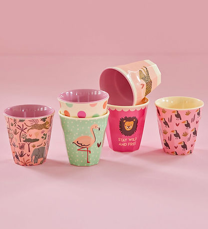 Rice Kopper - Melamin - 6 stk. - 160 ml - Rosa/Jungle Trykk