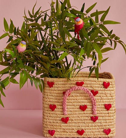 Rice Storage Basket - Raffia - 30x30x25 cm - Natural w. Hearts Rice Storage Basket - Raffia - 30x30x25 cm - Natural w. Hearts