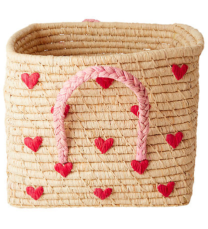 Rice Storage Basket - Raffia - 30x30x25 cm - Natural w. Hearts Rice Storage Basket - Raffia - 30x30x25 cm - Natural w. Hearts