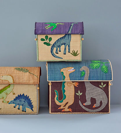 Rice Storage Baskets - Raffia - 3 pcs - 52/45/37 cm - Dinosaur