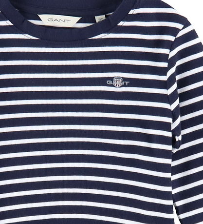 GANT Blouse - Bijgesneden - Rib - Evening Blue/Wit Gestreept