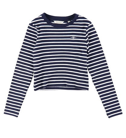 GANT Blouse - Bijgesneden - Rib - Evening Blue/Wit Gestreept