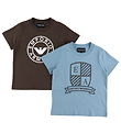 Emporio Armani T-shirt - 2-Pack - Blue/Brown w. Print Emporio Armani T-shirt - 2-Pack - Blue/Brown w. Print