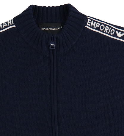Emporio Armani Cardigan - Acrylic/Wool - Navy w. Logo Stripes