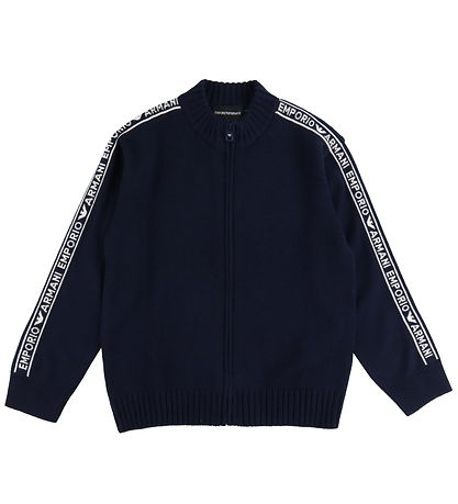 Emporio Armani Cardigan - Acrylic/Wool - Navy w. Logo Stripes
