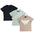 Emporio Armani T-shirt - 3-Pack - Navy/Brown/Green w. Print Emporio Armani T-shirt - 3-Pack - Navy/Brown/Green w. Print