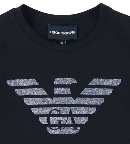 Emporio Armani T-Shirt - Schwarz m. Logo/Glitzer Emporio Armani T-Shirt - Schwarz m. Logo/Glitzer