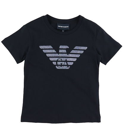 Emporio Armani T-Shirt - Schwarz m. Logo/Glitzer Emporio Armani T-Shirt - Schwarz m. Logo/Glitzer