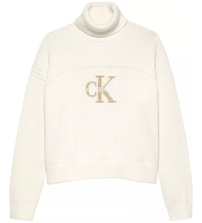 Calvin Klein Blouse - Knitted - Monologo Rollneck - Ivory Calvin Klein Blouse - Knitted - Monologo Rollneck - Ivory