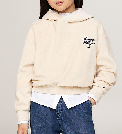 Tommy Hilfiger Kapuzenpullover - Velours - Skript - Heathered Oa Tommy Hilfiger Kapuzenpullover - Velours - Skript - Heathered Oa