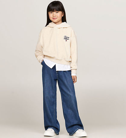 Tommy Hilfiger Kapuzenpullover - Velours - Skript - Heathered Oa Tommy Hilfiger Kapuzenpullover - Velours - Skript - Heathered Oa