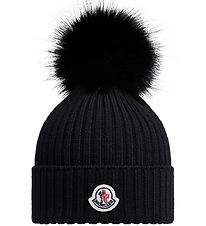 Moncler Beanie - Knitted - Wool - Navy w. Pom-Pom Moncler Beanie - Knitted - Wool - Navy w. Pom-Pom