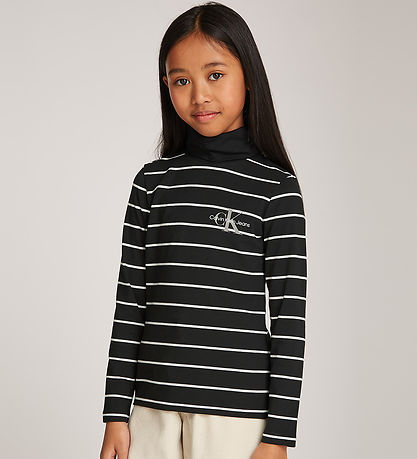 Calvin Klein Blússa - Slim Rúlluháls - Þunnur Black Ivory Stripe