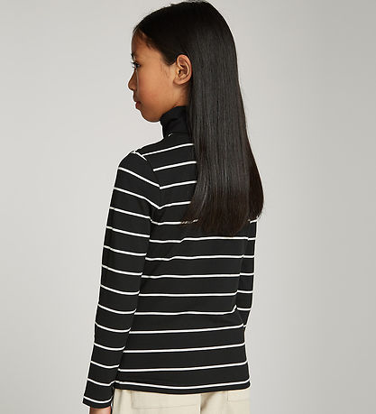 Calvin Klein Blússa - Slim Rúlluháls - Þunnur Black Ivory Stripe