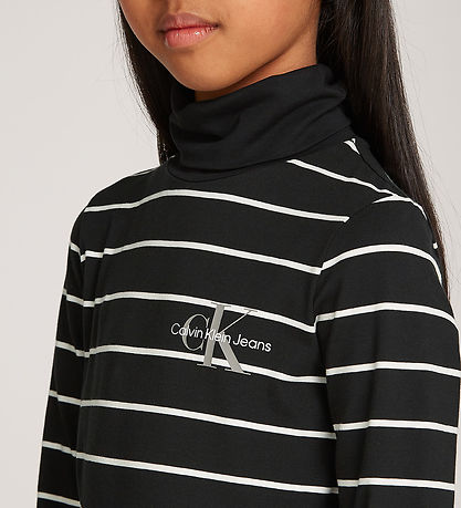Calvin Klein Blússa - Slim Rúlluháls - Þunnur Black Ivory Stripe