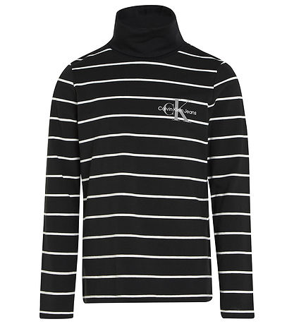 Calvin Klein Blússa - Slim Rúlluháls - Þunnur Black Ivory Stripe