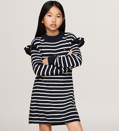 Tommy Hilfiger Dress - Knitted - Ruffle Skater - Desert Sky Stri