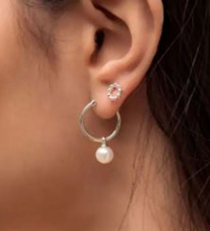 MillaVanilla Earrings - Bead Hoops - Silver