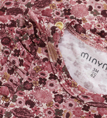 Minymo Bodysuit w. Skirt L/æ - Dusty Rose w. Flowers